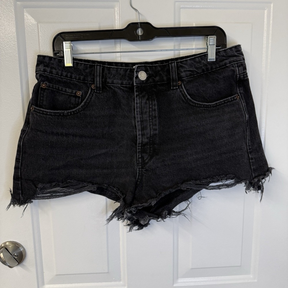 Zara Denim Cut-Off Distressed Raw Hem Pocket Shorts Womens Black Size 10